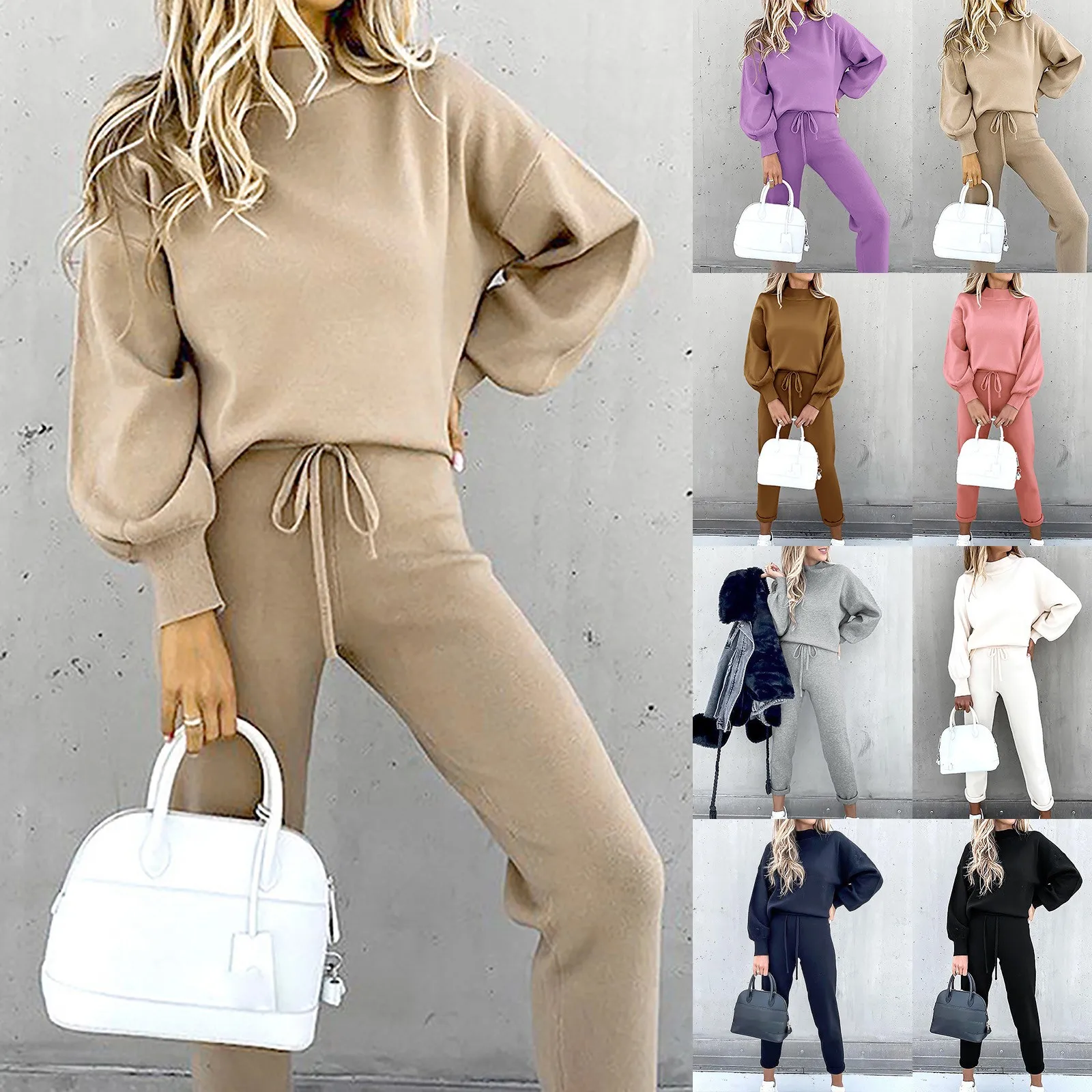 Damen Freizeit Zweiteiler Set – Modisches Lounge Outfit mit Weitbein-Hose und Langarmshirt, Perfekt für Alltag & Streetwear - Image 9