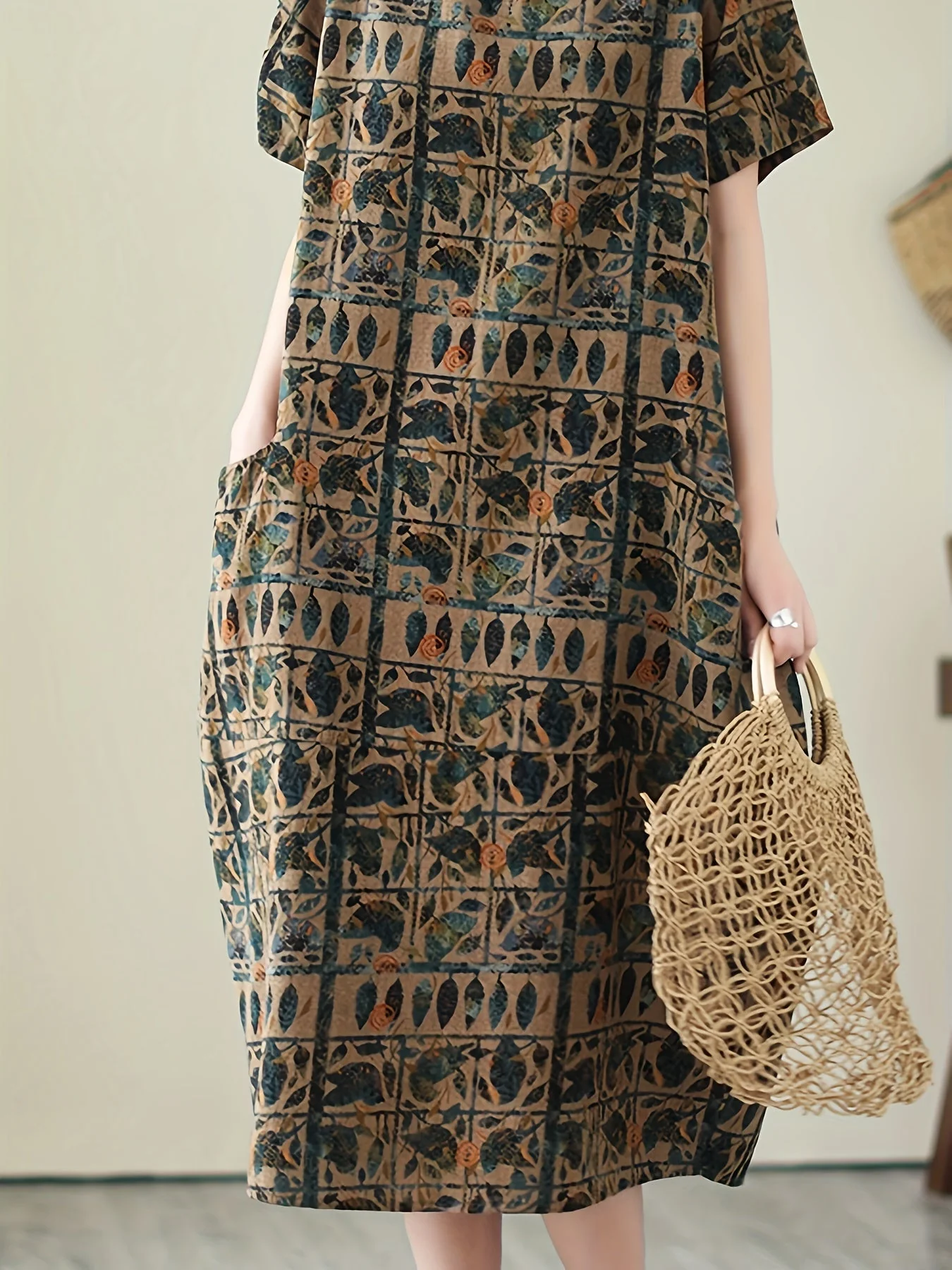 Damen Freizeitkleid mit geometrischem Print und lockerer Passform – Kurzarm, lässig, ideal für Alltag und Büro - Image 10