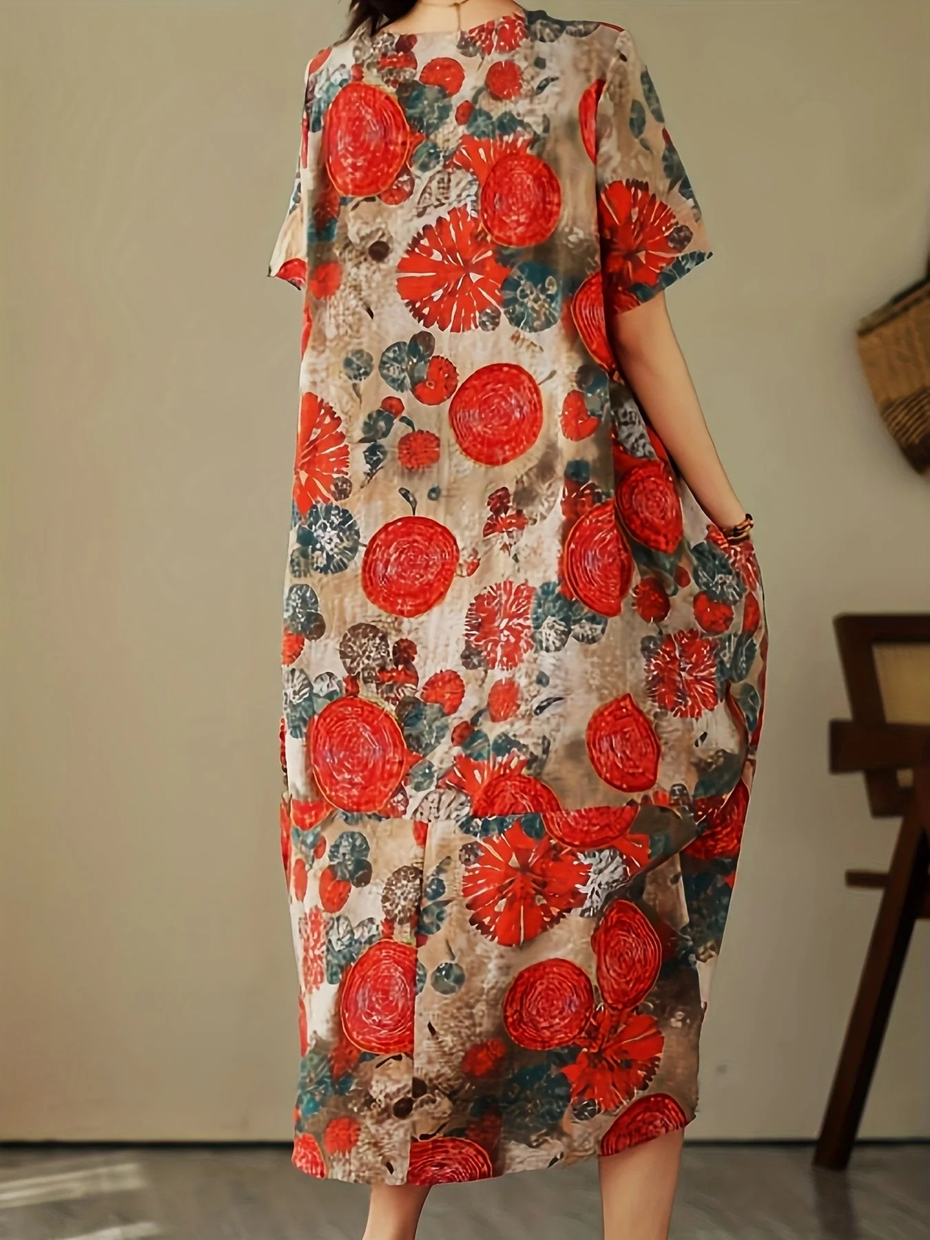 Damen Freizeitkleid mit geometrischem Print und lockerer Passform – Kurzarm, lässig, ideal für Alltag und Büro - Image 11