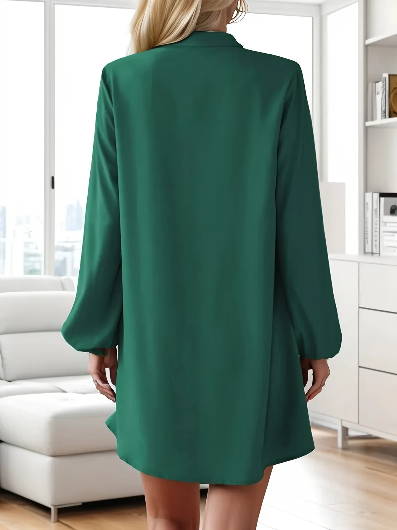 Damen Freizeitkleid mit Knopfleiste, A-Linien Schnitt, V-Ausschnitt, eleganter Alltagsstil - Image 5