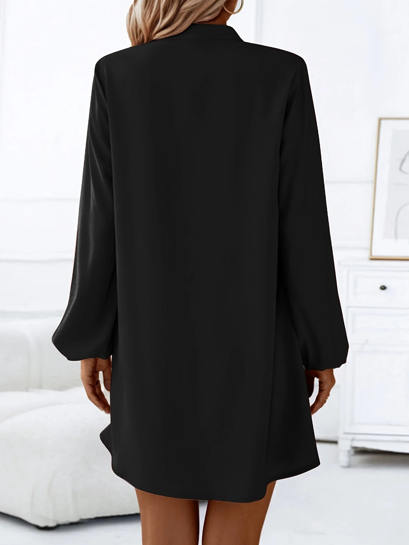 Damen Freizeitkleid mit Knopfleiste, A-Linien Schnitt, V-Ausschnitt, eleganter Alltagsstil - Image 6