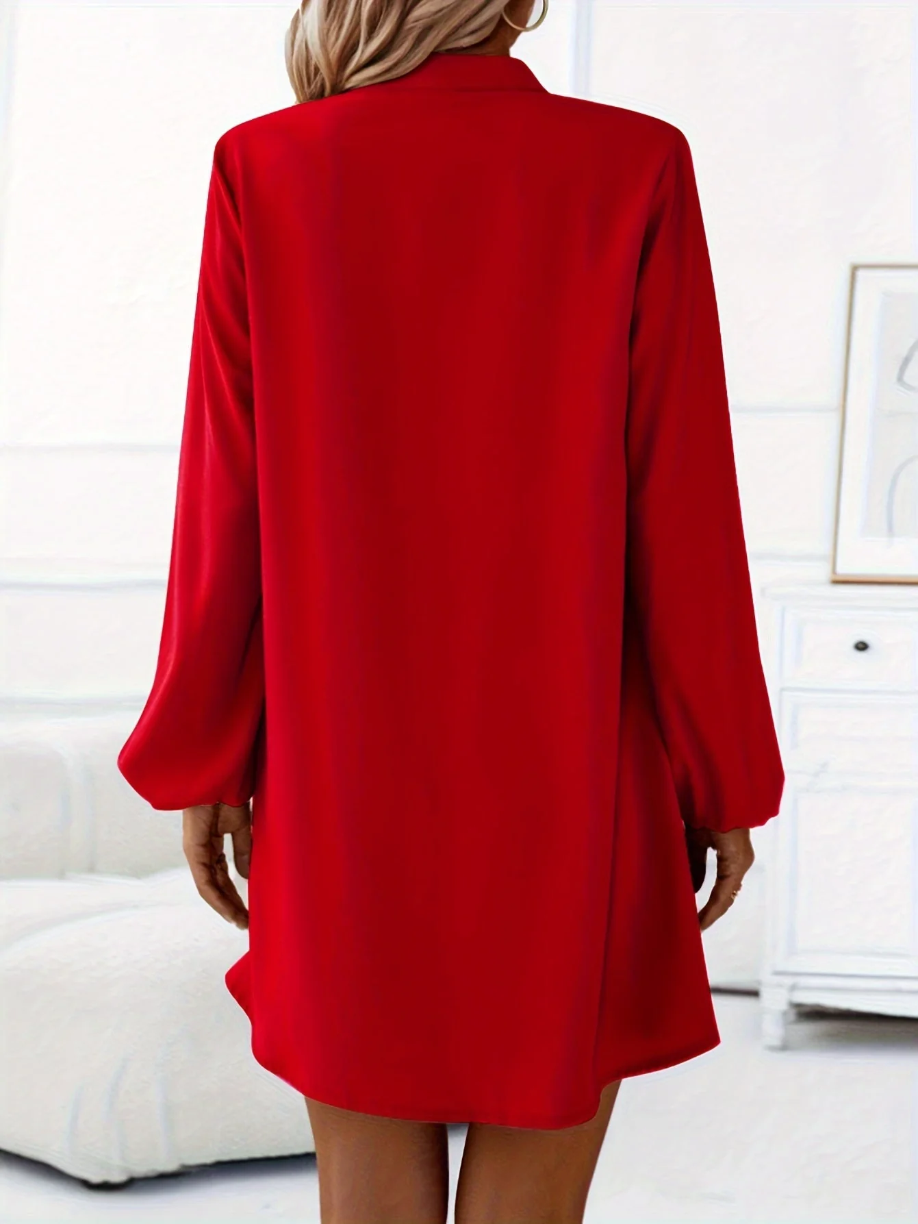 Damen Freizeitkleid mit Knopfleiste, A-Linien Schnitt, V-Ausschnitt, eleganter Alltagsstil - Image 7