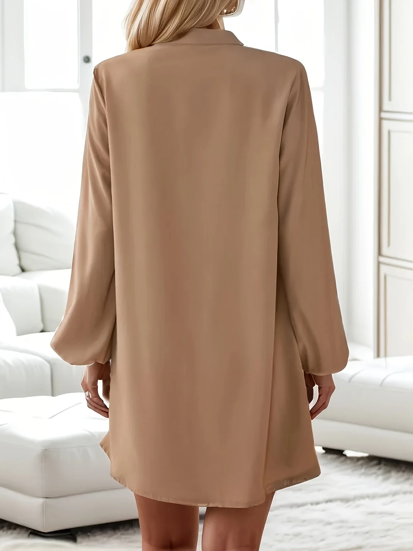Damen Freizeitkleid mit Knopfleiste, A-Linien Schnitt, V-Ausschnitt, eleganter Alltagsstil - Image 8