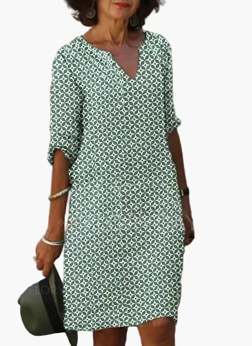 Damen Freizeitkleid Sommer Kurzarm Geometrisch V-Ausschnitt Elegant