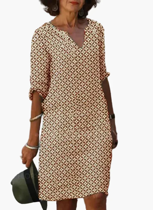 Damen Freizeitkleid Sommer Kurzarm Geometrisch V-Ausschnitt Elegant - Image 2