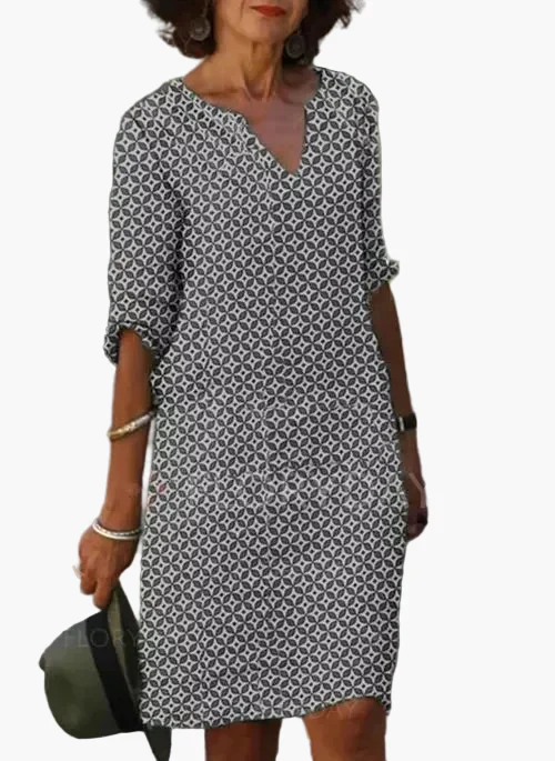 Damen Freizeitkleid Sommer Kurzarm Geometrisch V-Ausschnitt Elegant - Image 3