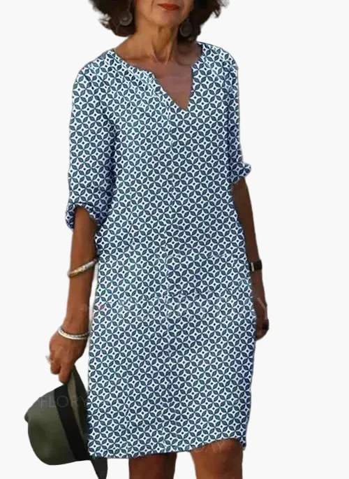 Damen Freizeitkleid Sommer Kurzarm Geometrisch V-Ausschnitt Elegant - Image 4