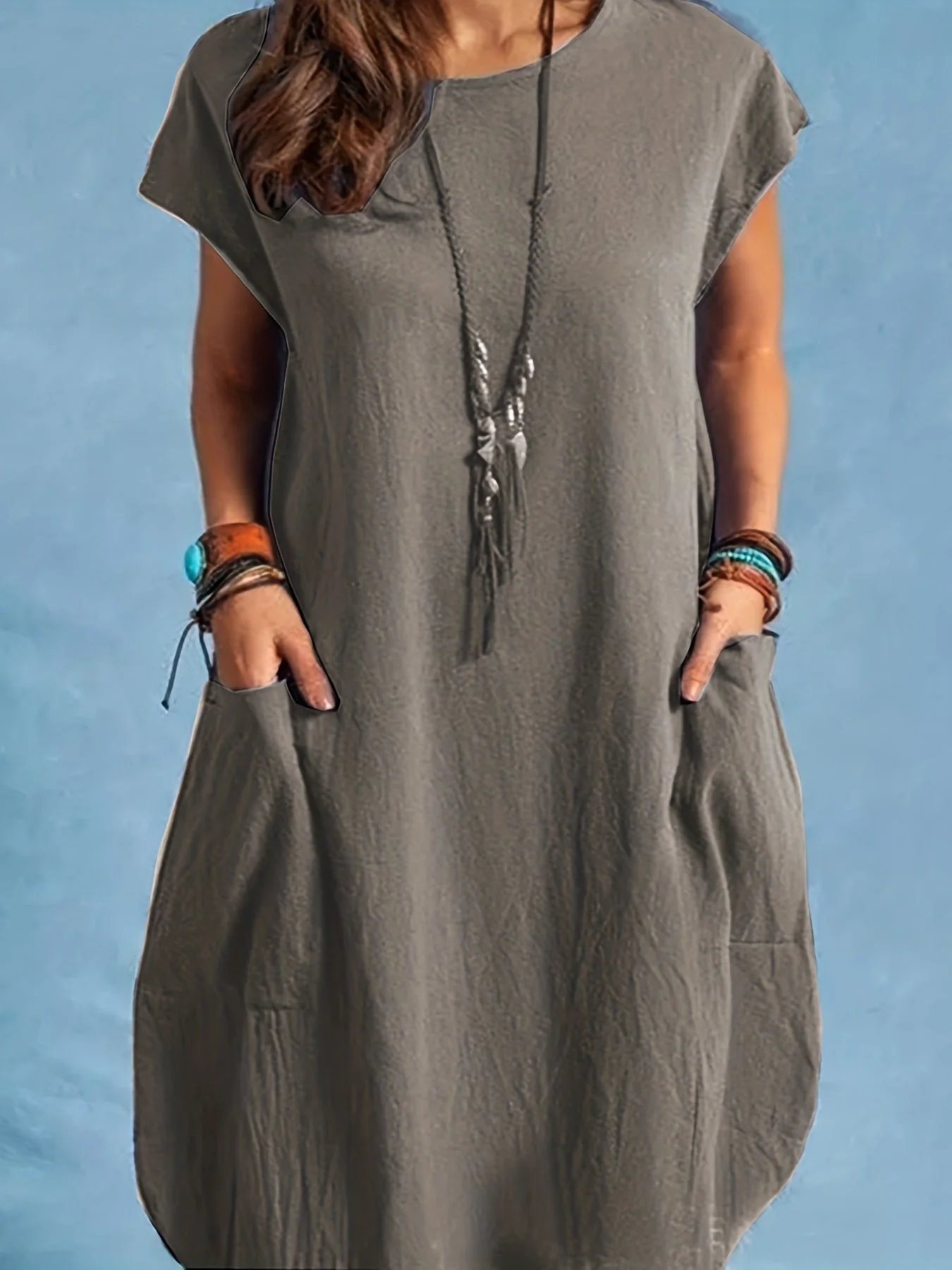 Damen Freizeitkleid Tunika mit lockerer Passform und kurzen Ärmeln – Perfekt für Frühling und Sommer - Image 2