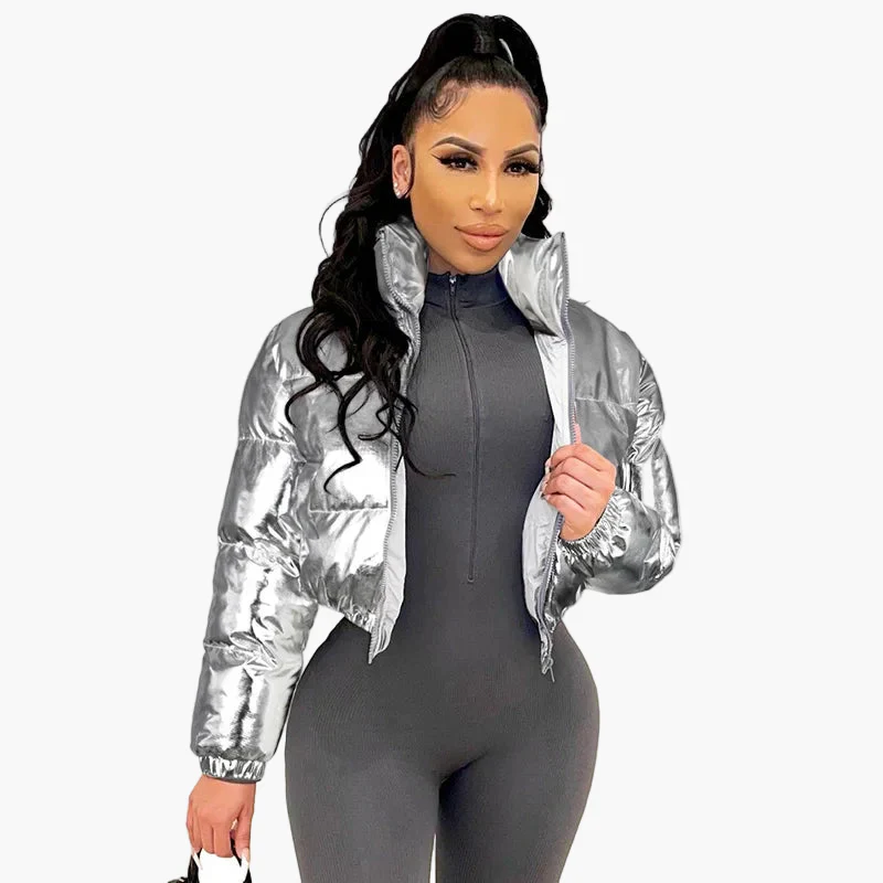 Damen Glänzende Kurze Steppjacke – Modische Trendjacke für Alltag und Ausgehen - Image 2