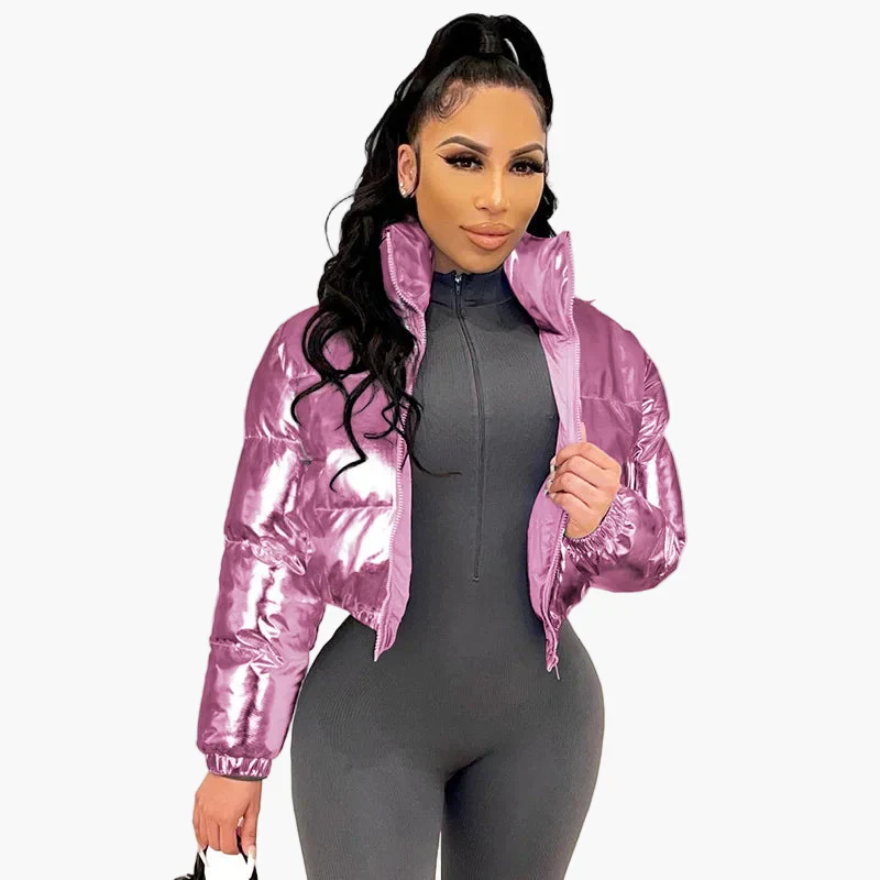 Damen Glänzende Kurze Steppjacke – Modische Trendjacke für Alltag und Ausgehen - Image 3