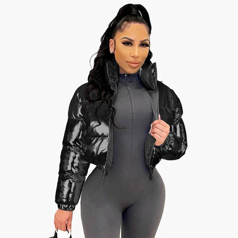 Damen Glänzende Kurze Steppjacke – Modische Trendjacke für Alltag und Ausgehen - Image 4