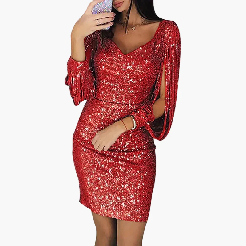 Damen Glitzer Cocktailkleid Partykleid mit Fransenärmeln – Elegantes, figurbetontes Minikleid für festliche Anlässe - Image 3
