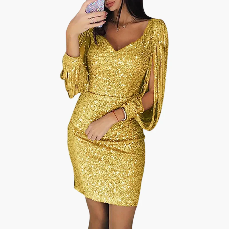 Damen Glitzer Cocktailkleid Partykleid mit Fransenärmeln – Elegantes, figurbetontes Minikleid für festliche Anlässe - Image 5