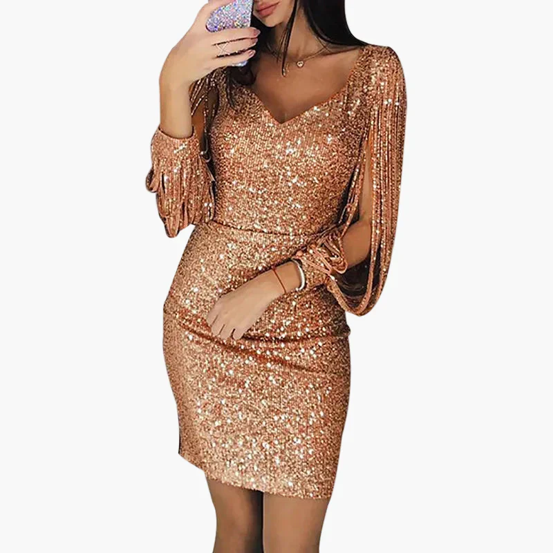 Damen Glitzer Cocktailkleid Partykleid mit Fransenärmeln – Elegantes, figurbetontes Minikleid für festliche Anlässe - Image 7