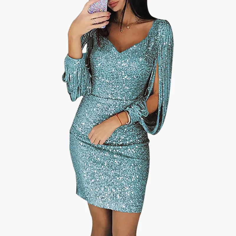 Damen Glitzer Cocktailkleid Partykleid mit Fransenärmeln – Elegantes, figurbetontes Minikleid für festliche Anlässe - Image 8