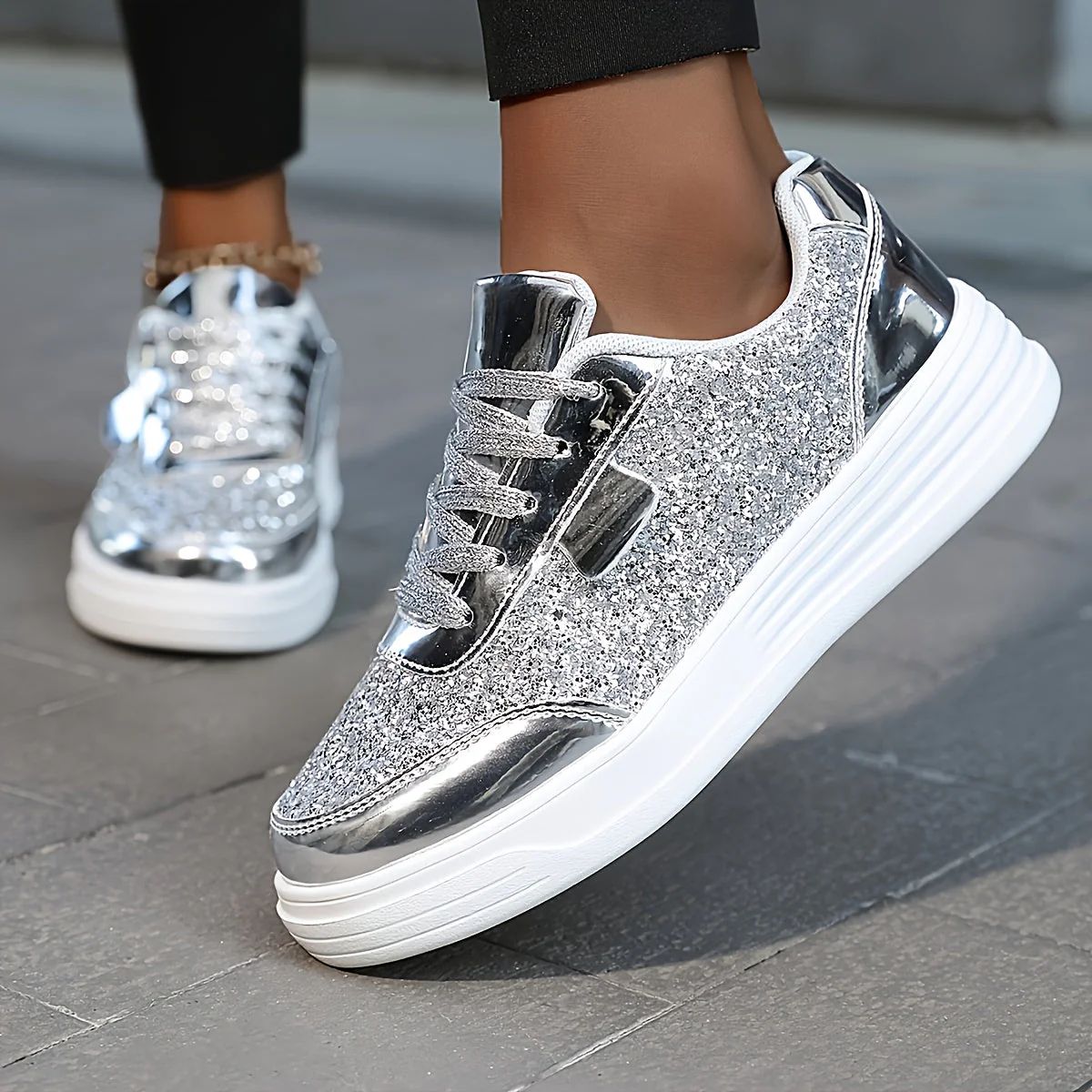 Damen Glitzer Sneaker für Alltag & Party – Modische Freizeitschuhe im trendigen Look - Image 5