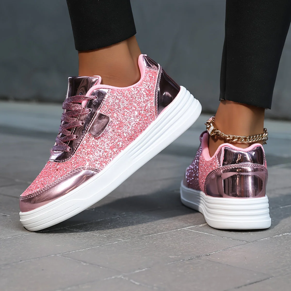 Damen Glitzer Sneaker für Alltag & Party – Modische Freizeitschuhe im trendigen Look - Image 8