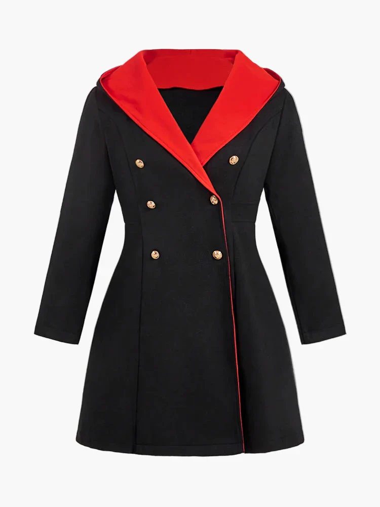 Damen Gothic Mantel mit Kapuze und Knopfdetails – Eleganter Wintermantel für Alltag und Cosplay - Image 2