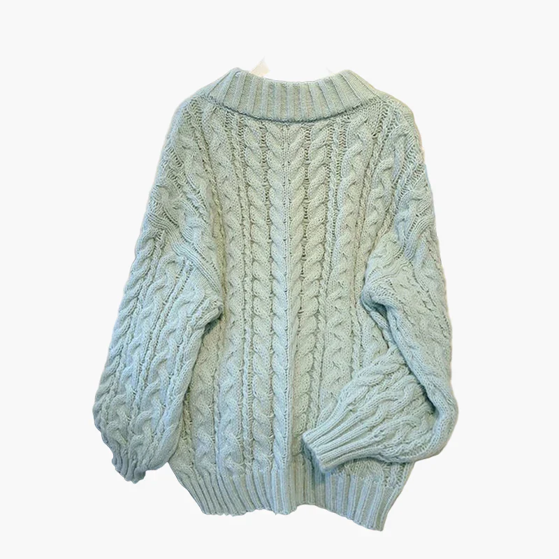 Damen Grobstrick Pullover mit Zopfmuster und V-Ausschnitt – Gemütlicher Freizeit-Stil - Image 6