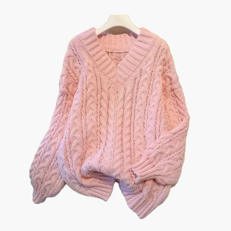 Damen Grobstrick Pullover mit Zopfstrickmuster und V-Ausschnitt – Lässiger Winterpullover für Alltag & Freizeit - Image 4