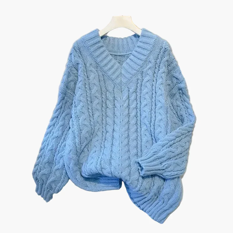 Damen Grobstrick Pullover mit Zopfstrickmuster und V-Ausschnitt – Lässiger Winterpullover für Alltag & Freizeit - Image 5