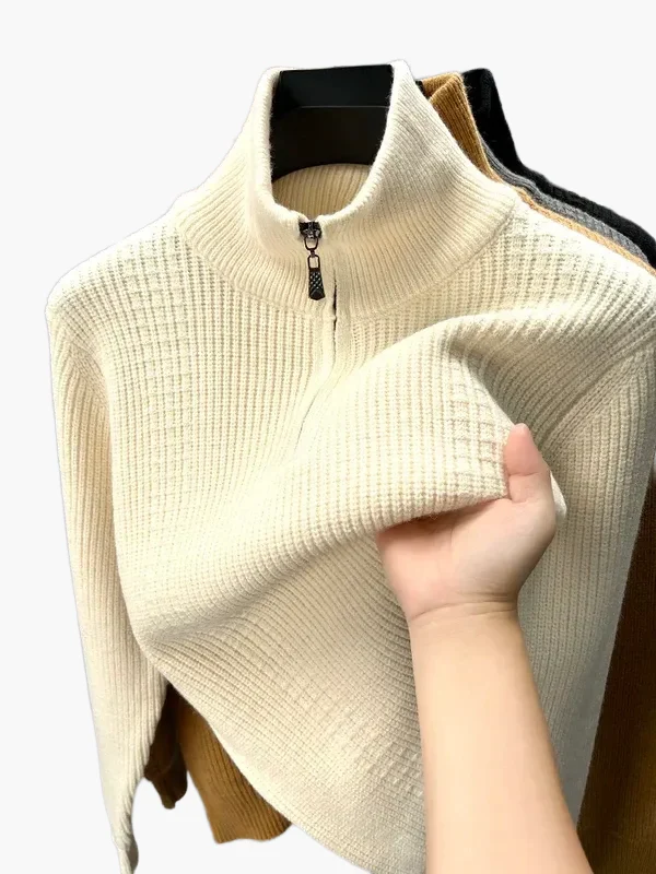 Damen Halbreißverschluss Strickpullover – Modischer Herbst Winter Freizeitpullover