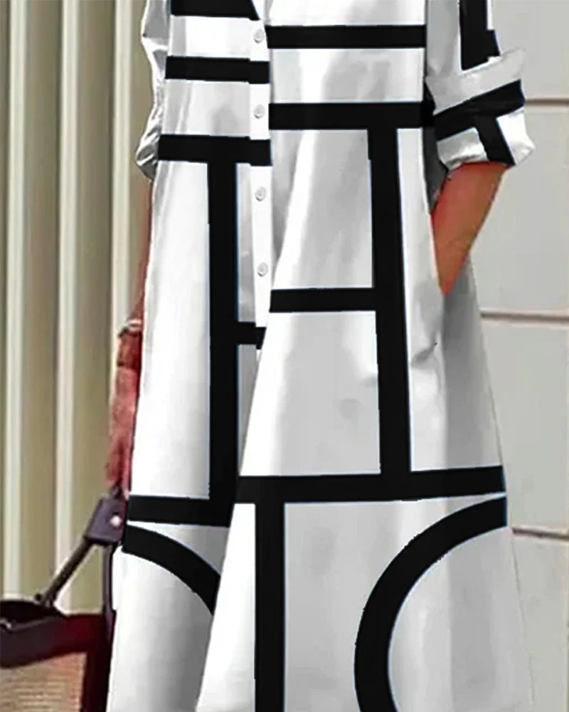 Damen Hemdblusenkleid Oversize mit geometrischem Muster – Stilvolles Freizeit- und Büro-Outfit - Image 10