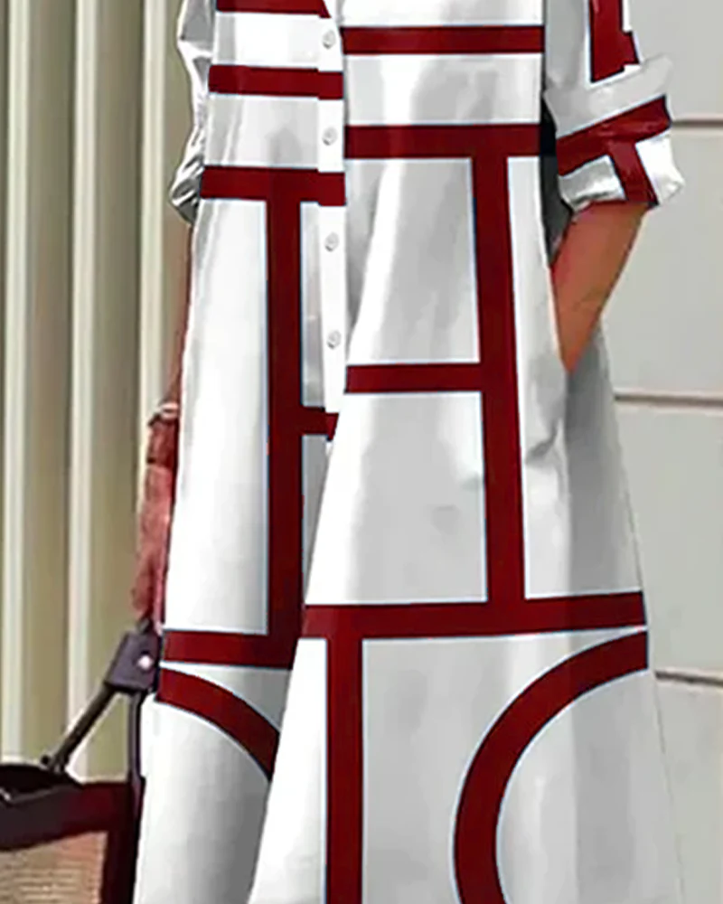 Damen Hemdblusenkleid Oversize mit geometrischem Muster – Stilvolles Freizeit- und Büro-Outfit - Image 11