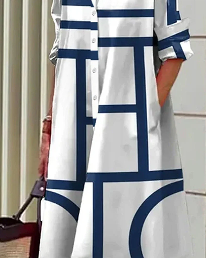 Damen Hemdblusenkleid Oversize mit geometrischem Muster – Stilvolles Freizeit- und Büro-Outfit - Image 2