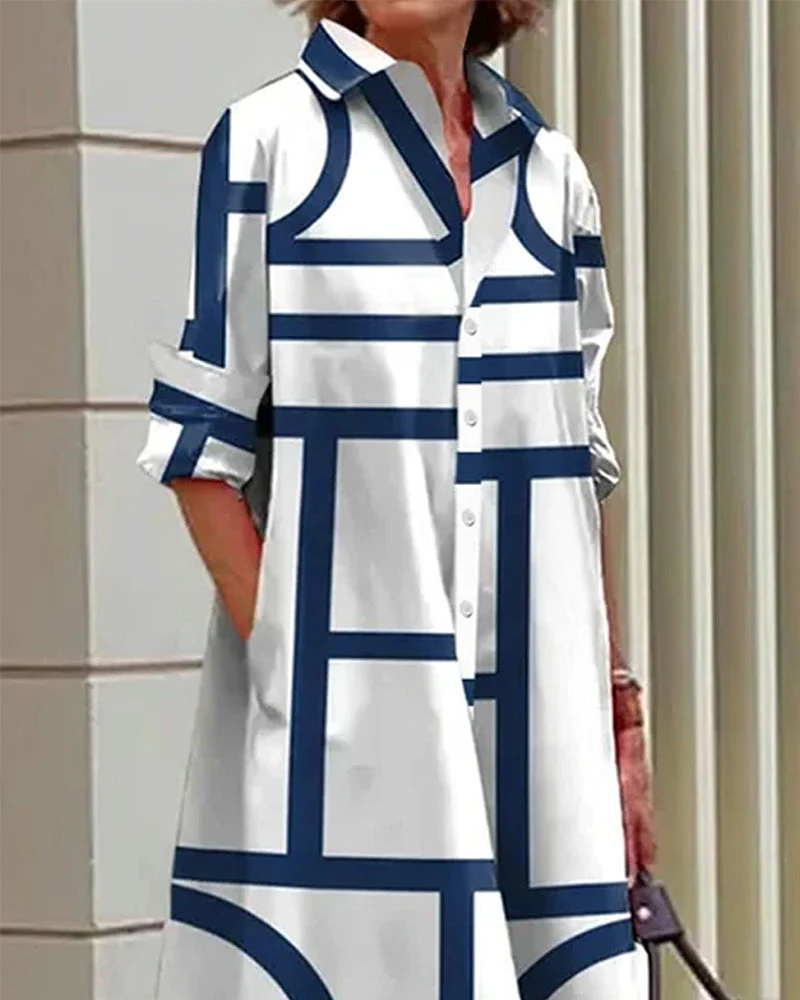 Damen Hemdblusenkleid Oversize mit geometrischem Muster – Stilvolles Freizeit- und Büro-Outfit - Image 3