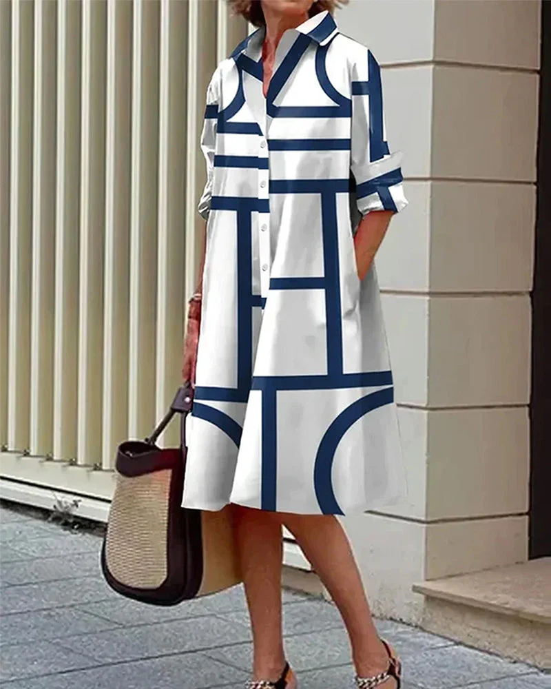 Damen Hemdblusenkleid Oversize mit geometrischem Muster – Stilvolles Freizeit- und Büro-Outfit - Image 5