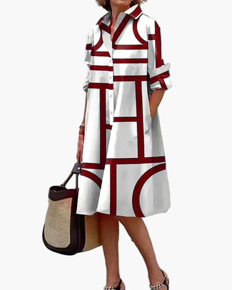Damen Hemdblusenkleid Oversize mit geometrischem Muster – Stilvolles Freizeit- und Büro-Outfit - Image 6