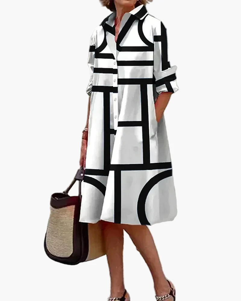 Damen Hemdblusenkleid Oversize mit geometrischem Muster – Stilvolles Freizeit- und Büro-Outfit - Image 9