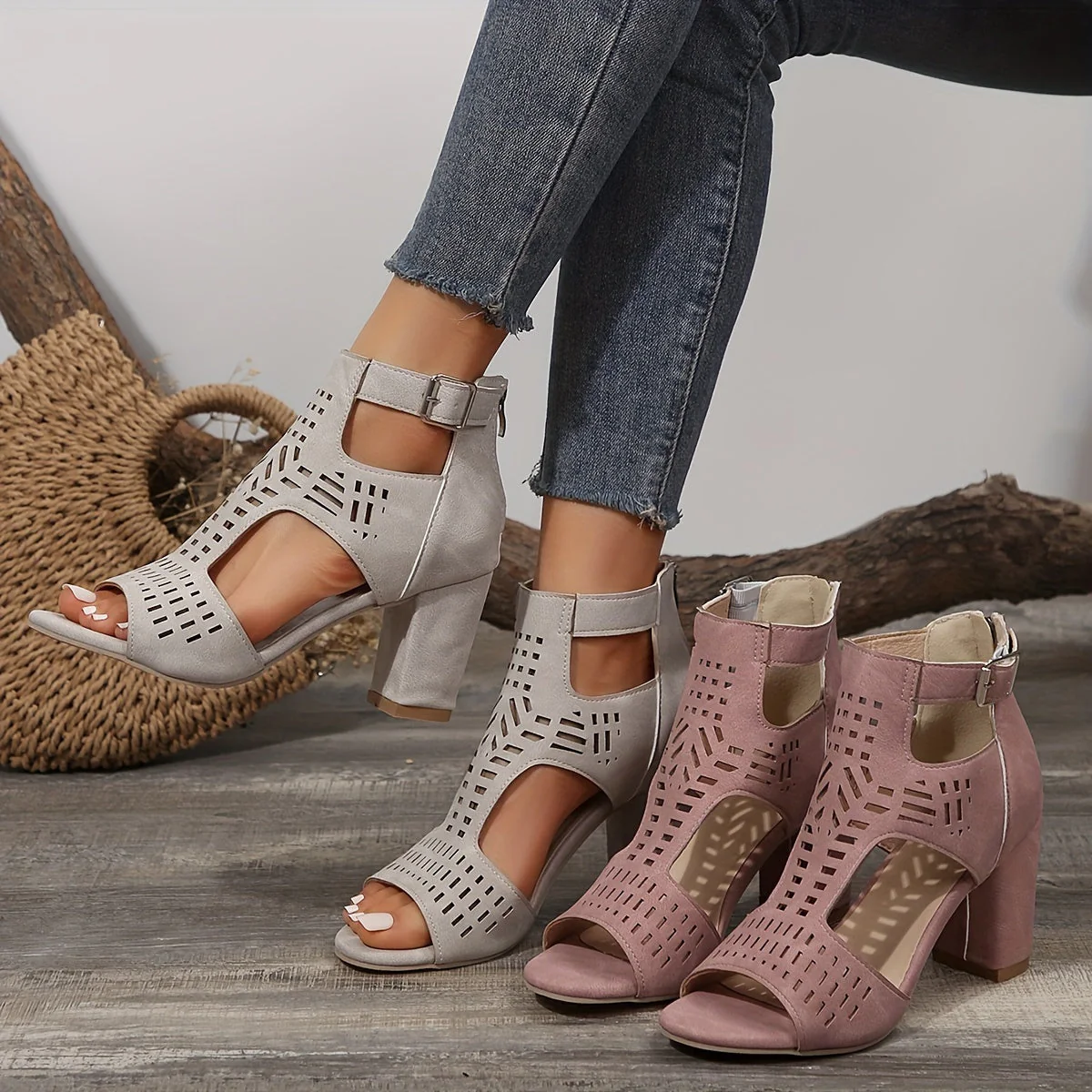 Damen High Heel Sandaletten mit Blockabsatz und Cut-Out Design – Modische Freizeitschuhe für jeden Anlass