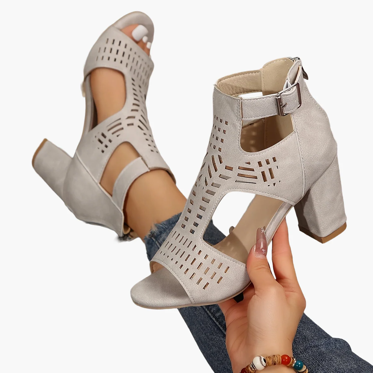 Damen High Heel Sandaletten mit Blockabsatz und Cut-Out Design – Modische Freizeitschuhe für jeden Anlass - Image 6