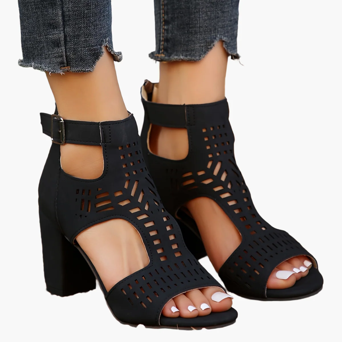 Damen High Heel Sandaletten mit Blockabsatz und Cut-Out Design – Modische Freizeitschuhe für jeden Anlass - Image 8
