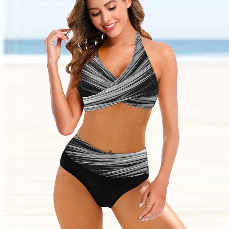 Damen High Waist Bikini Set – Gestreift, Modern, Sexy, Ideal für Strand & Schwimmbad - Image 3