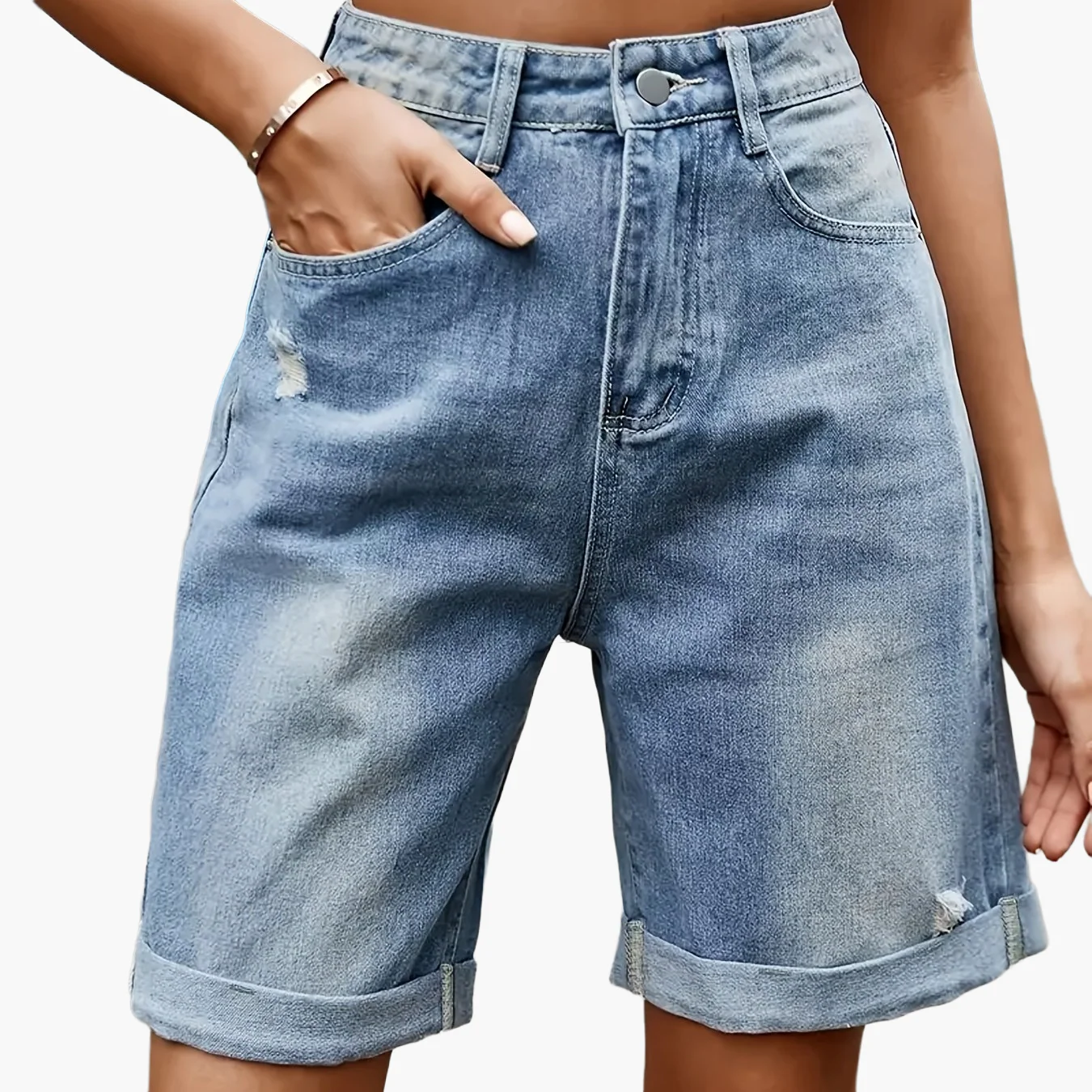 Damen High Waist Jeans Bermudashorts im Casual Look für Sommer - Image 11