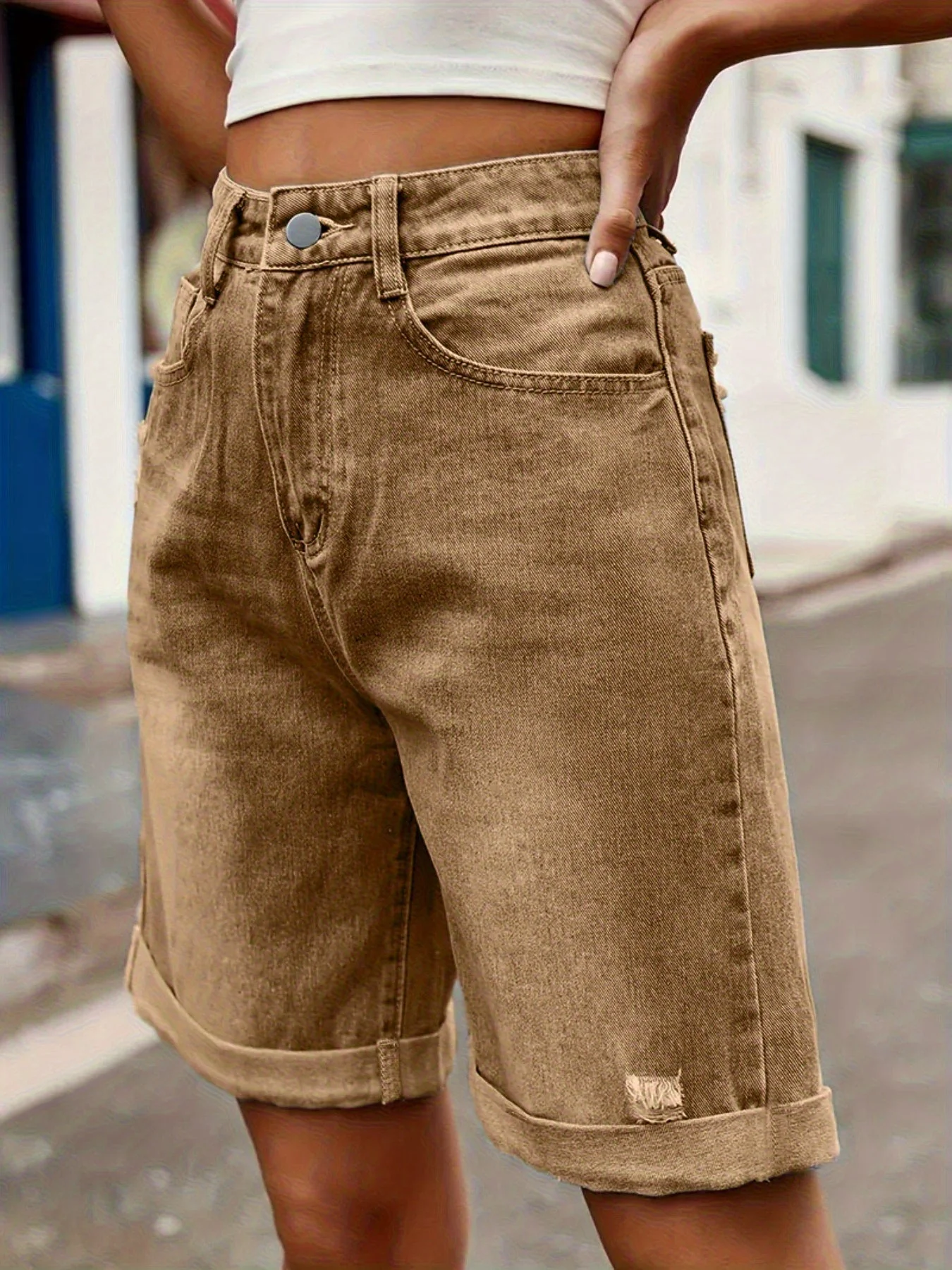 Damen High Waist Jeans Bermudashorts im Casual Look für Sommer - Image 5