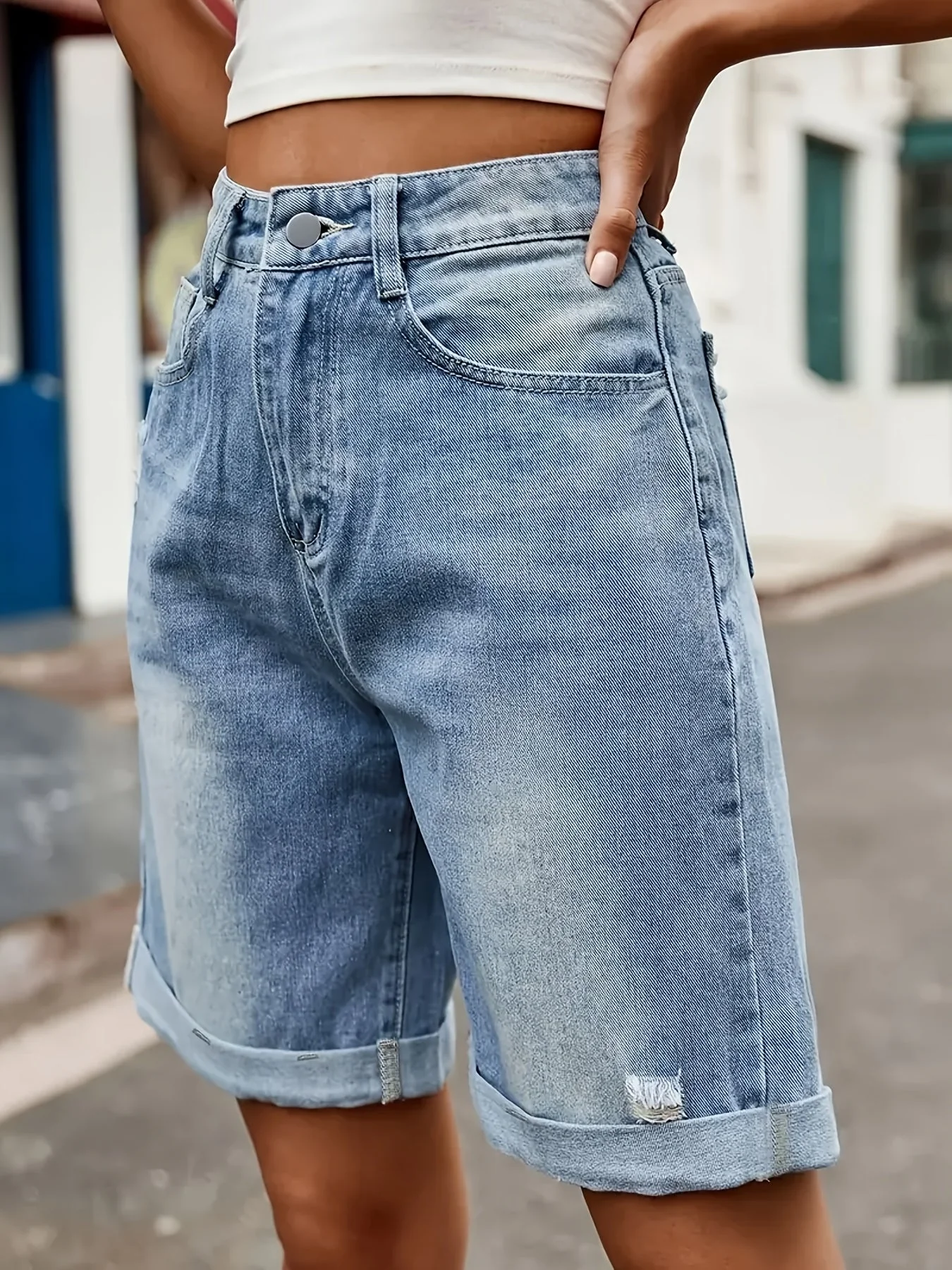 Damen High Waist Jeans Bermudashorts im Casual Look für Sommer - Image 6