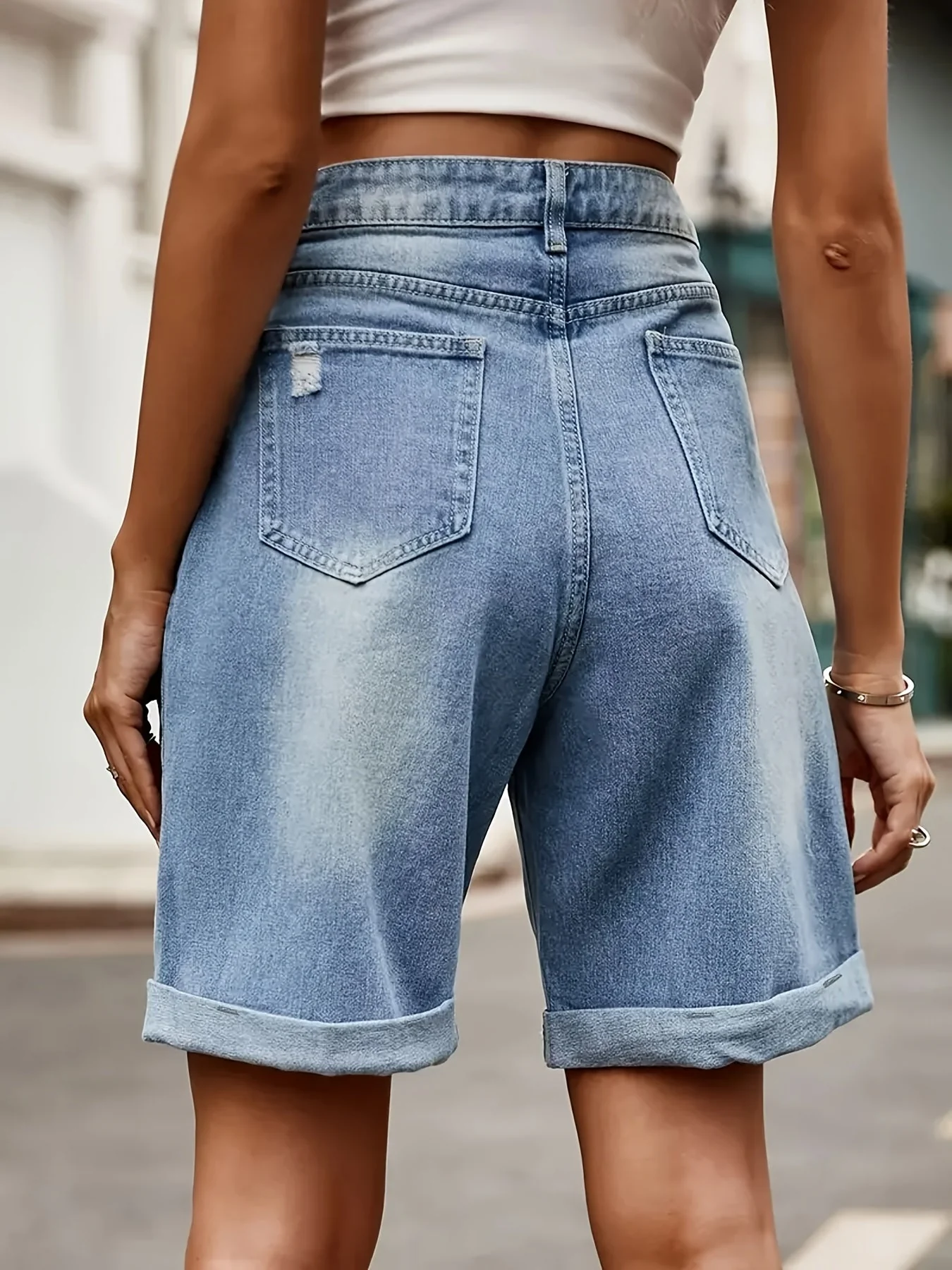 Damen High Waist Jeans Bermudashorts im Casual Look für Sommer - Image 9