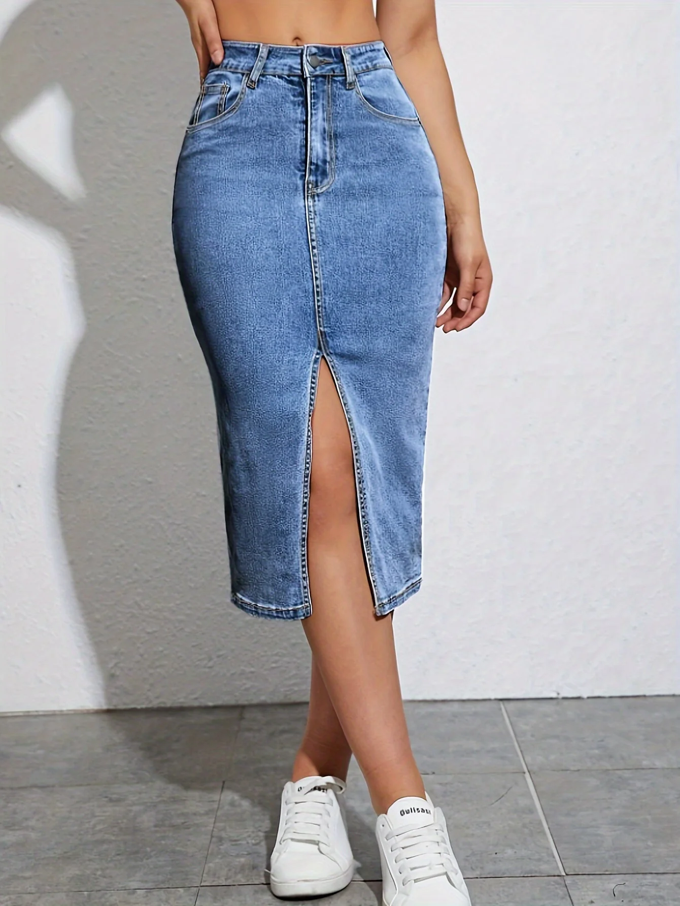 Damen High Waist Jeansrock mit Schlitz – Modischer Casual Style für Alltag & Freizeit