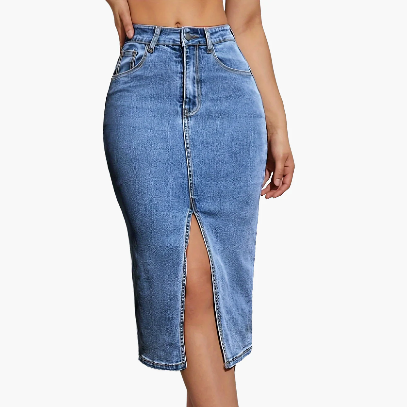 Damen High Waist Jeansrock mit Schlitz – Modischer Casual Style für Alltag & Freizeit - Image 11