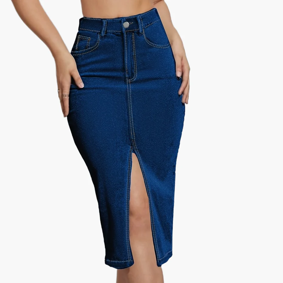Damen High Waist Jeansrock mit Schlitz – Modischer Casual Style für Alltag & Freizeit - Image 13