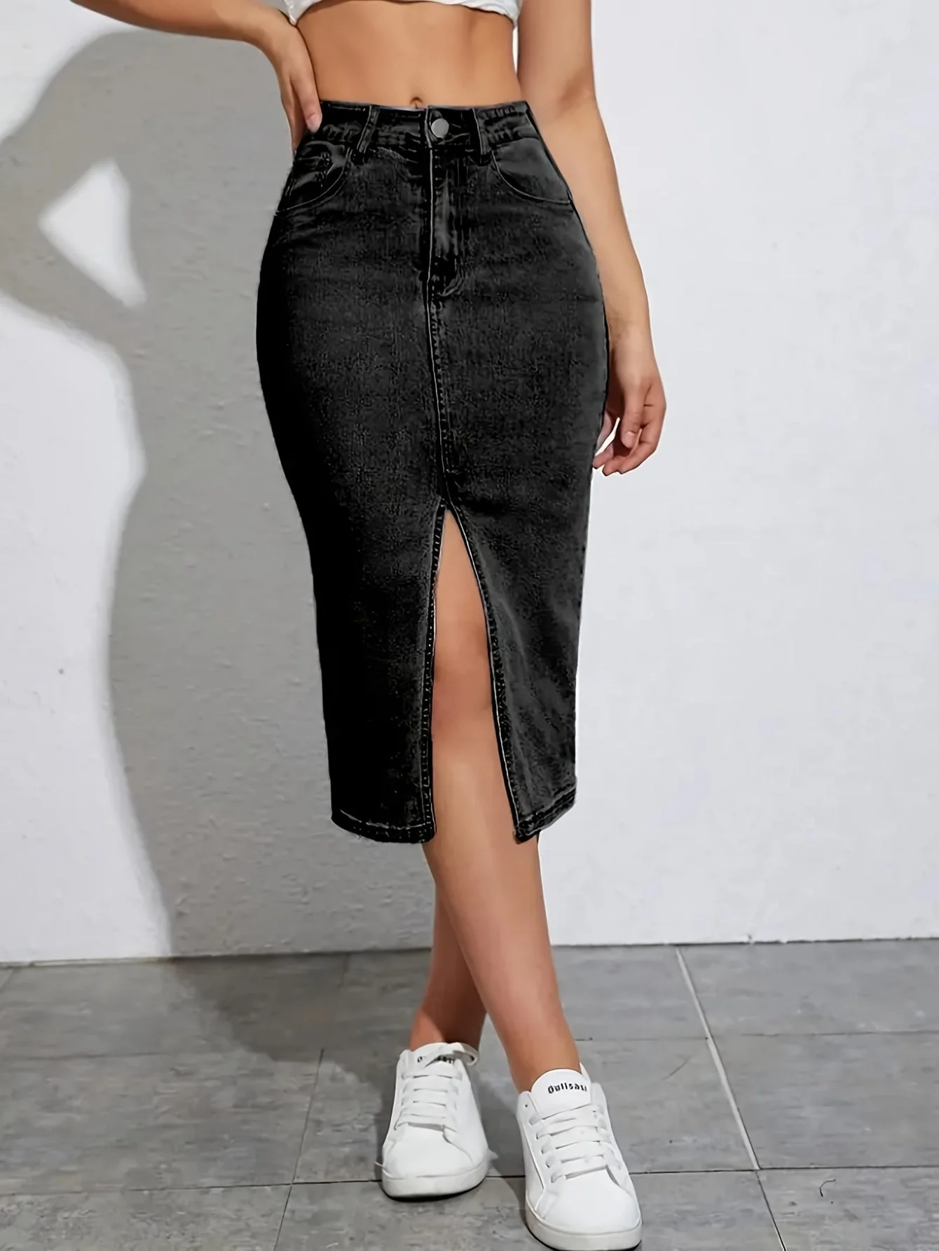 Damen High Waist Jeansrock mit Schlitz – Modischer Casual Style für Alltag & Freizeit - Image 3