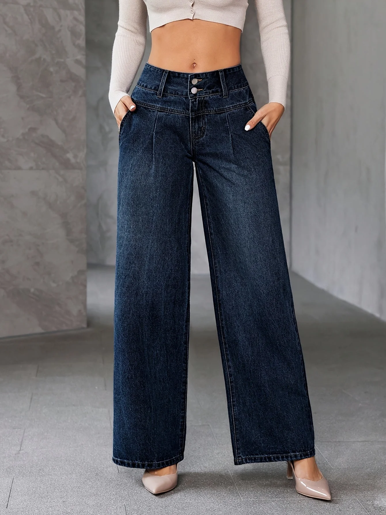 Damen High Waist Weit Bein Jeans – Modische Schlaghose für Alltag und Freizeit