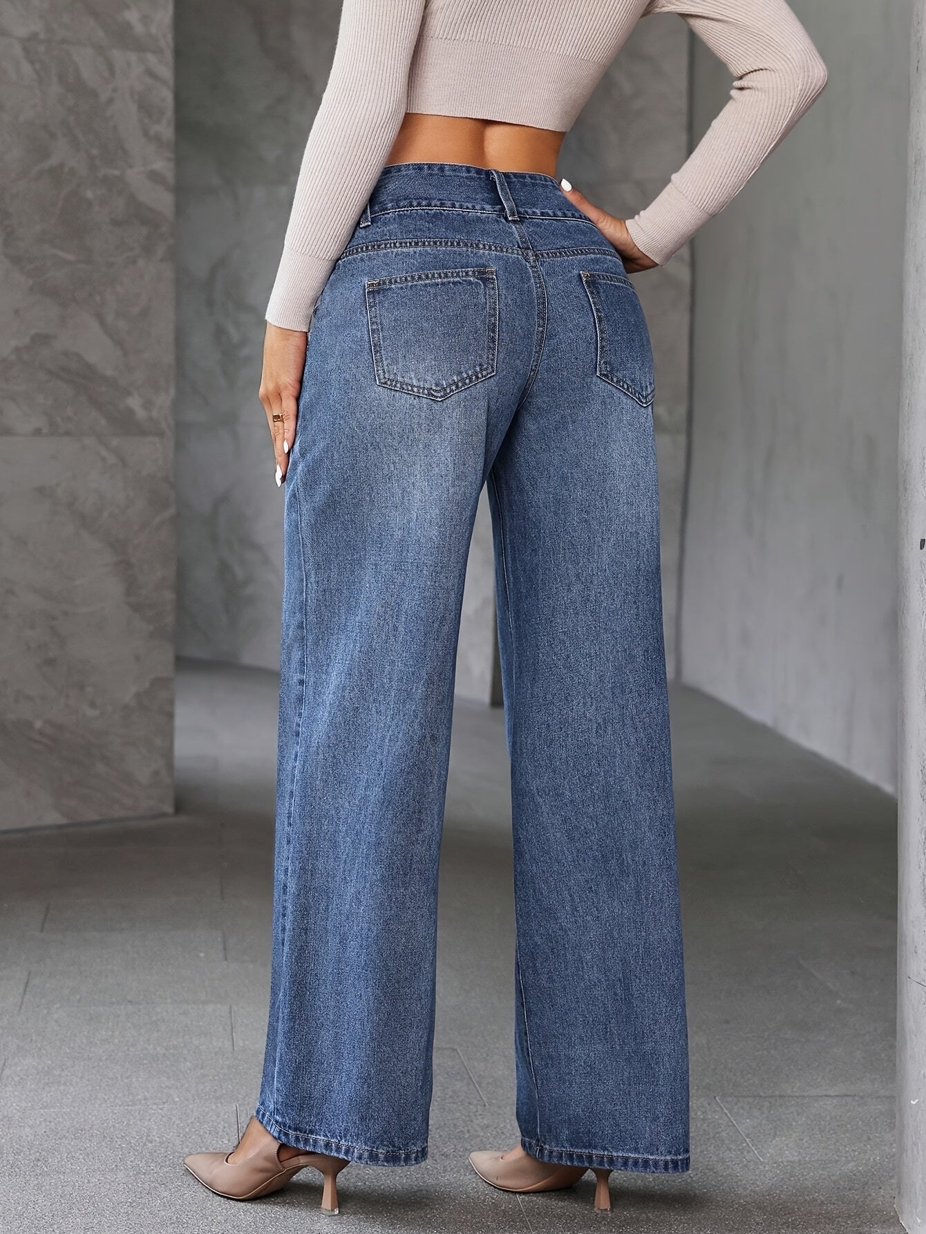 Damen High Waist Weit Bein Jeans – Modische Schlaghose für Alltag und Freizeit - Image 3