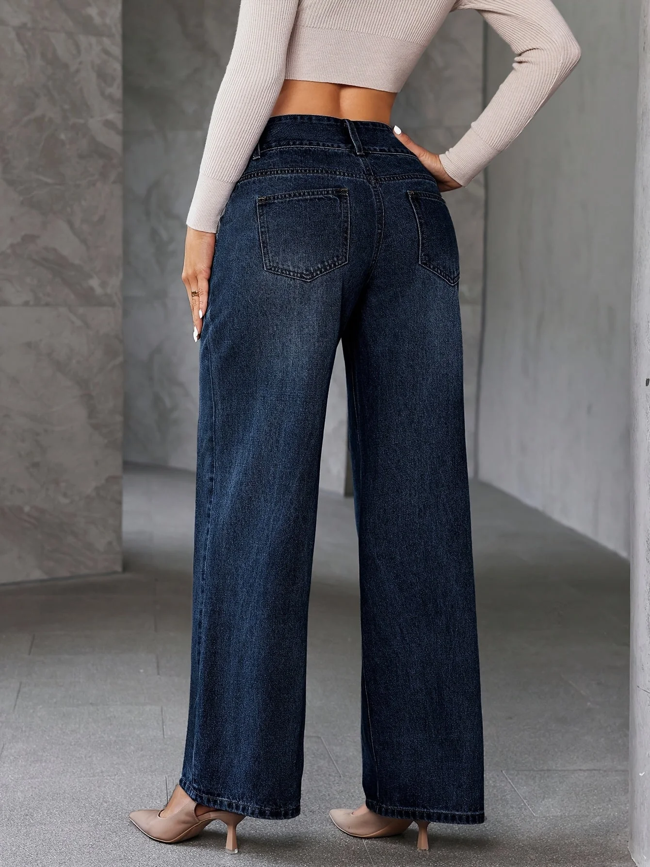 Damen High Waist Weit Bein Jeans – Modische Schlaghose für Alltag und Freizeit - Image 4