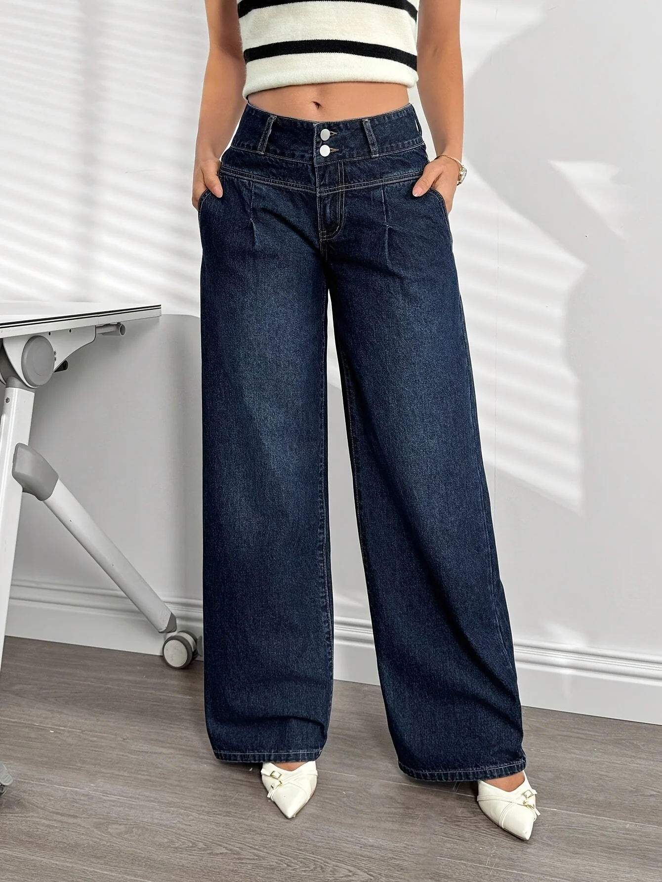 Damen High Waist Weit Bein Jeans – Modische Schlaghose für Alltag und Freizeit - Image 5