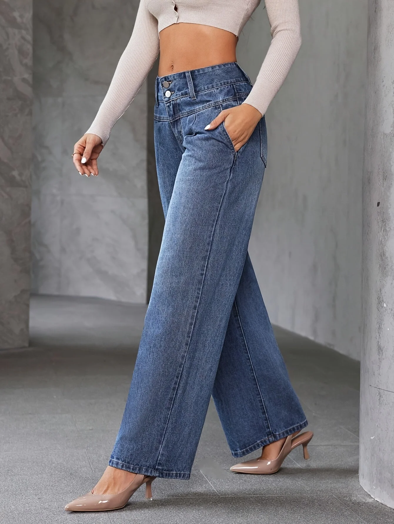 Damen High Waist Weit Bein Jeans – Modische Schlaghose für Alltag und Freizeit - Image 6